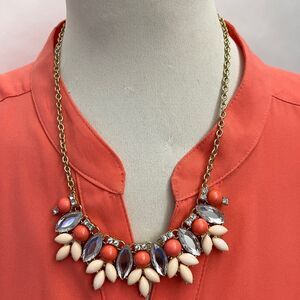 Gold-tone Chain Pink Clear Women's Fashion Statement Necklace